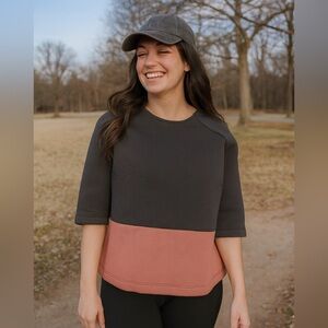 Lime & Vine Color Block 3/4 Sleeve Cotton Boxy Top